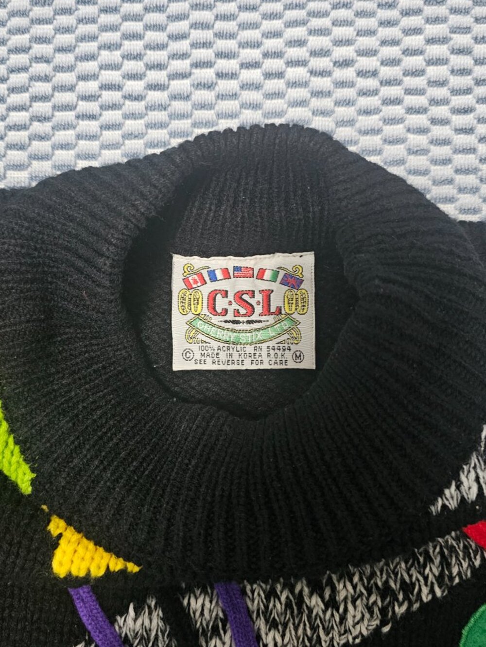 Cherry Stix Vintage 80's 90's Knitted Black with Multi Color Sweater Size Medium - Picture 3 of 5
